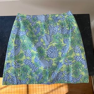 Green and Blue Lilly Pulitzer Skirt with Lobsters and Flowers
